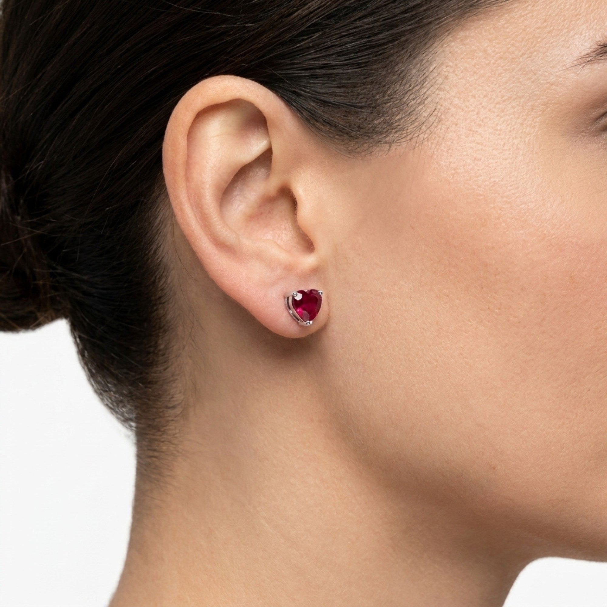 Ruby Heart Stud Earrings in Sterling Silver | Irosk