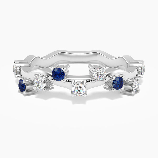 front view of sapphire galaxy ring