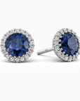 Sapphire and diamond simulant halo earrings in silver