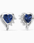 blue sapphire heart earrings in silver