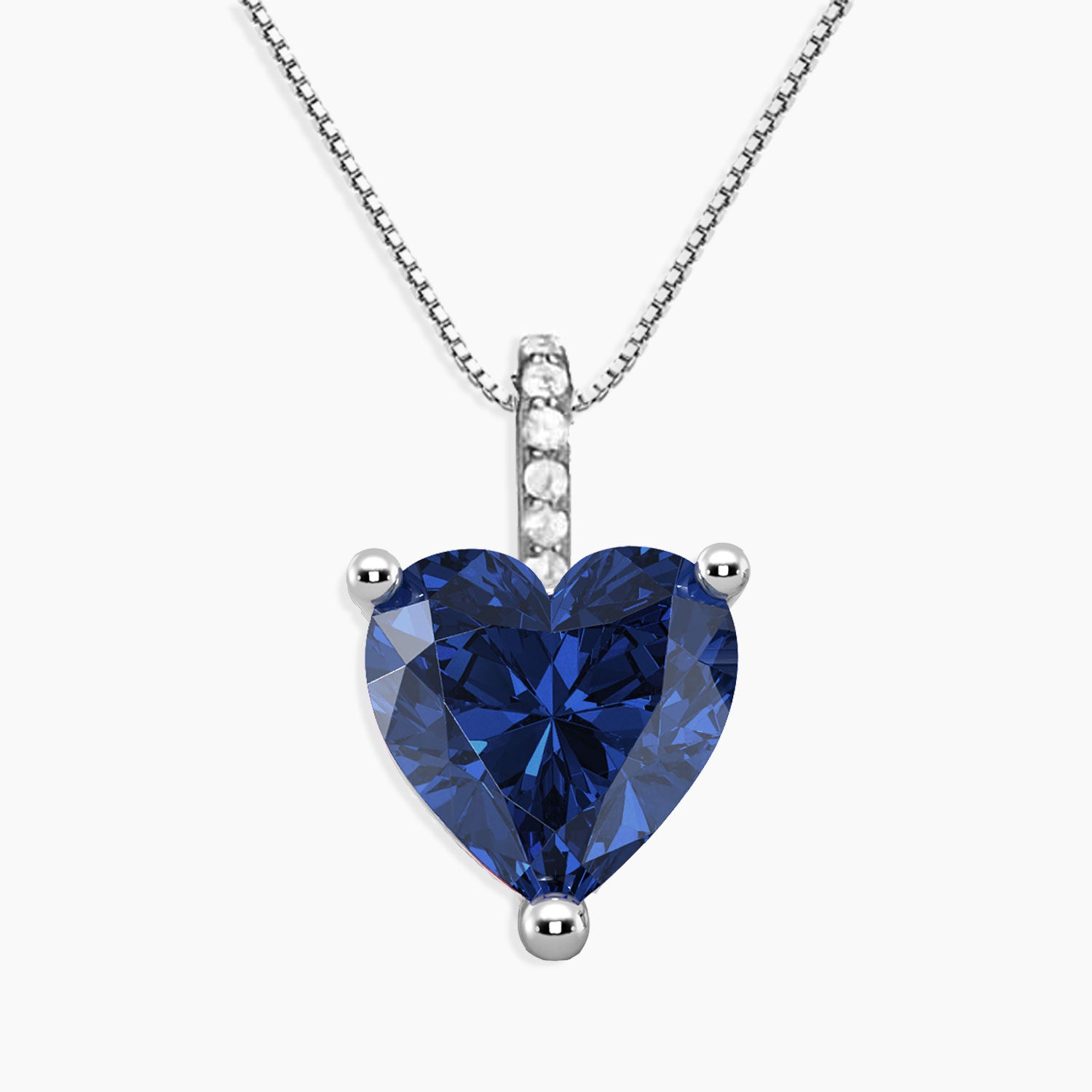 Rhodium-plated silver necklace with heart sapphire pendant