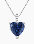 Rhodium-plated silver necklace with heart sapphire pendant