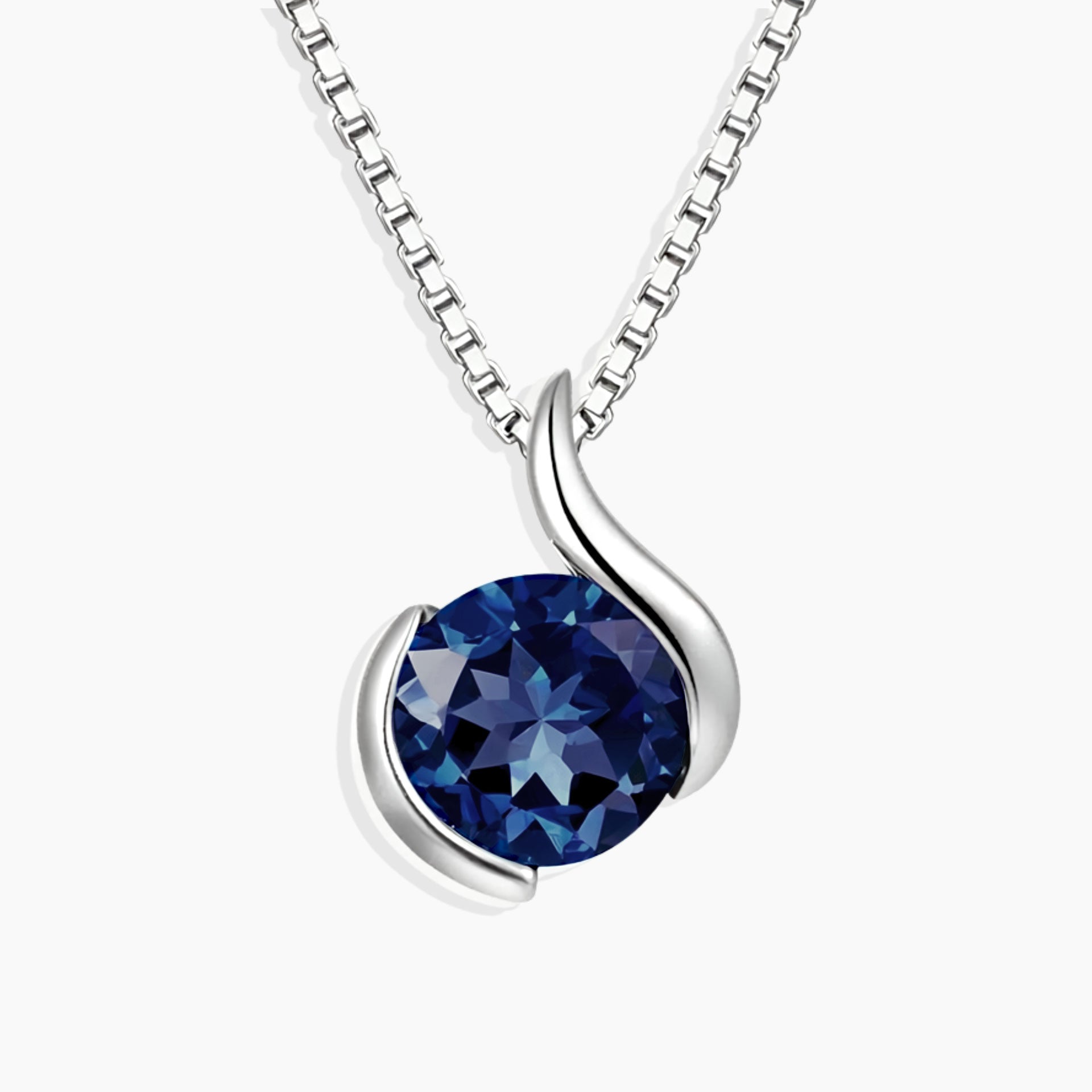 Lab-created sapphire pendant necklace in sterling silver semi bezel setting – Irosk Australia