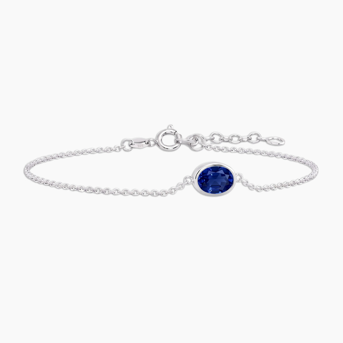 Lab Sapphire Oval Solitaire Bracelet in Sterling Silver – September Birthstone | Irosk
