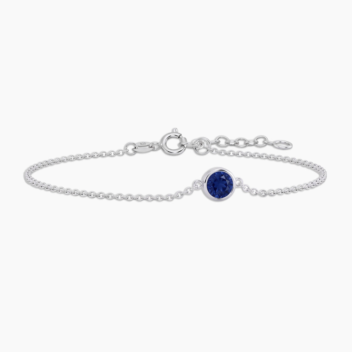 Lab Sapphire Round Solitaire Bracelet in Sterling Silver – September Birthstone | Irosk