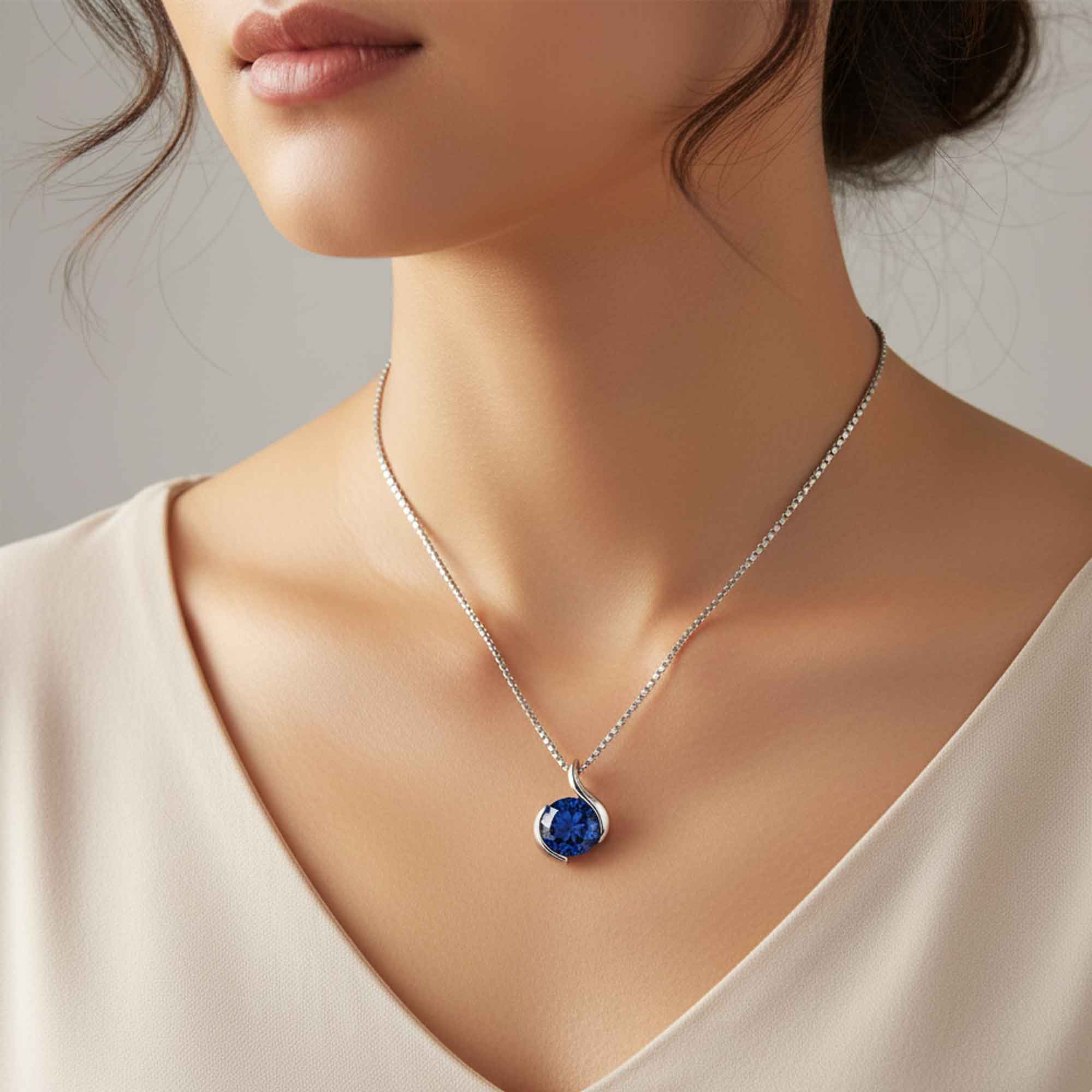 Lab Sapphire Necklace in Silver – September Birthstone | Irosk