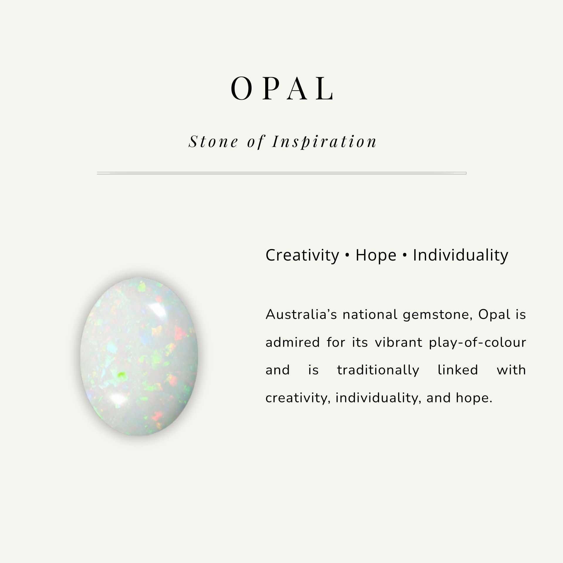 Opal stone with descriptive text on a light gray background