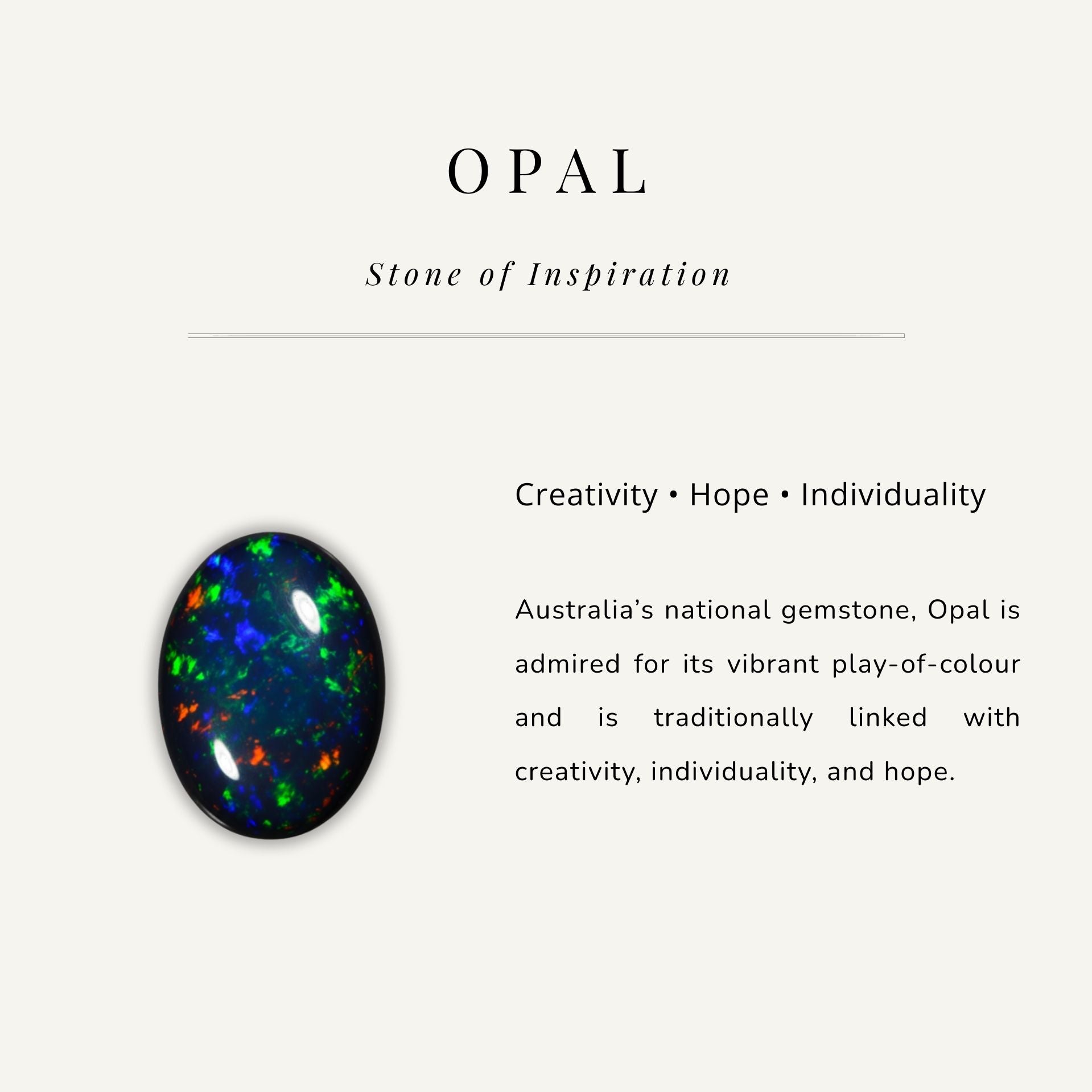 Opal stone with descriptive text on a light gray background
