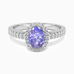 Classic Oval Tanzanite Halo Ring in Sterling Silver