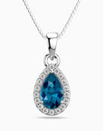 Pear Blue Topaz Pendant with Moissanite Halo | Irosk Australia