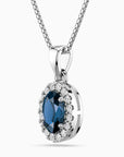 Oval London Blue Topaz Halo Necklace – Sterling Silver Pendant | Irosk