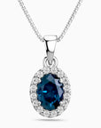 Oval London Blue Topaz Halo Necklace – Sterling Silver Pendant | Irosk