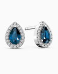 Pear London Blue Topaz Halo Stud Earrings | Irosk