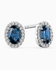 Oval London Blue Topaz Halo Stud Earrings – Sterling Silver | Irosk