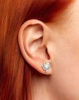 opal heart earrings on model