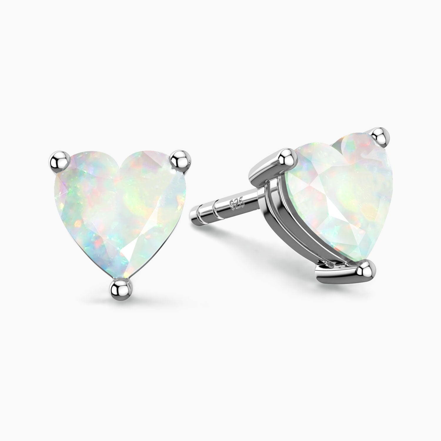 white opal earrings heart shape