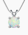 White Opal Pendant Necklace in 925 Sterling Silver - Round-cut