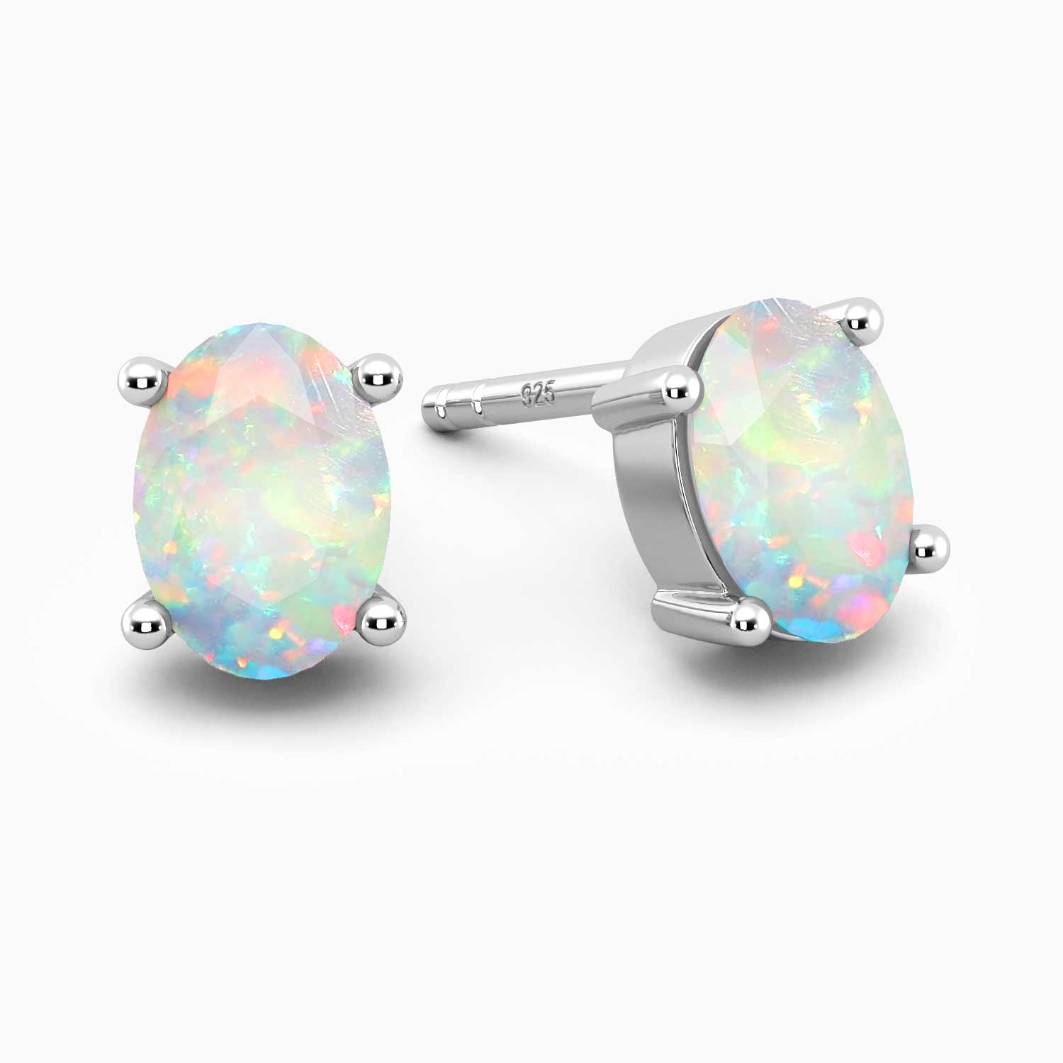 oval cut silver opal errings