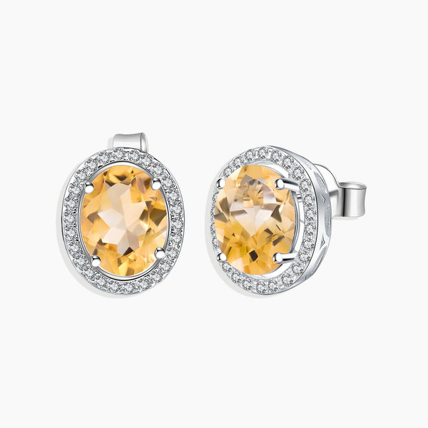 Sterling Silver Citrine Oval Cut Regal Earrings - Princess Diana Jewelry