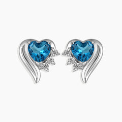 London Blue Topaz Heart Shape Stud Earrings in Sterling Silver
