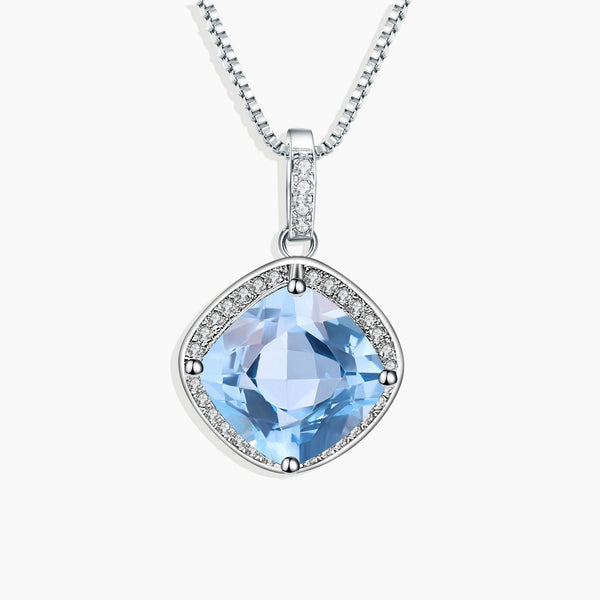 Front photo view of Large Sky Blue Topaz Cushion Cut Pendant