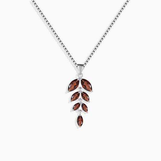  Sterling Silver Garnet Leaf Pendant - January Birthstone Jewelry