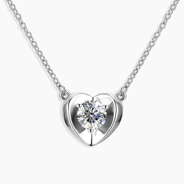 Front view of the 1 Ct Moissanite Heart Pendant, showcasing the dazzling heart-shaped moissanite stone set in sterling silver.
