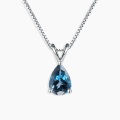 London Blue Topaz Pear Pendant Necklace - 925 Sterling Silver
