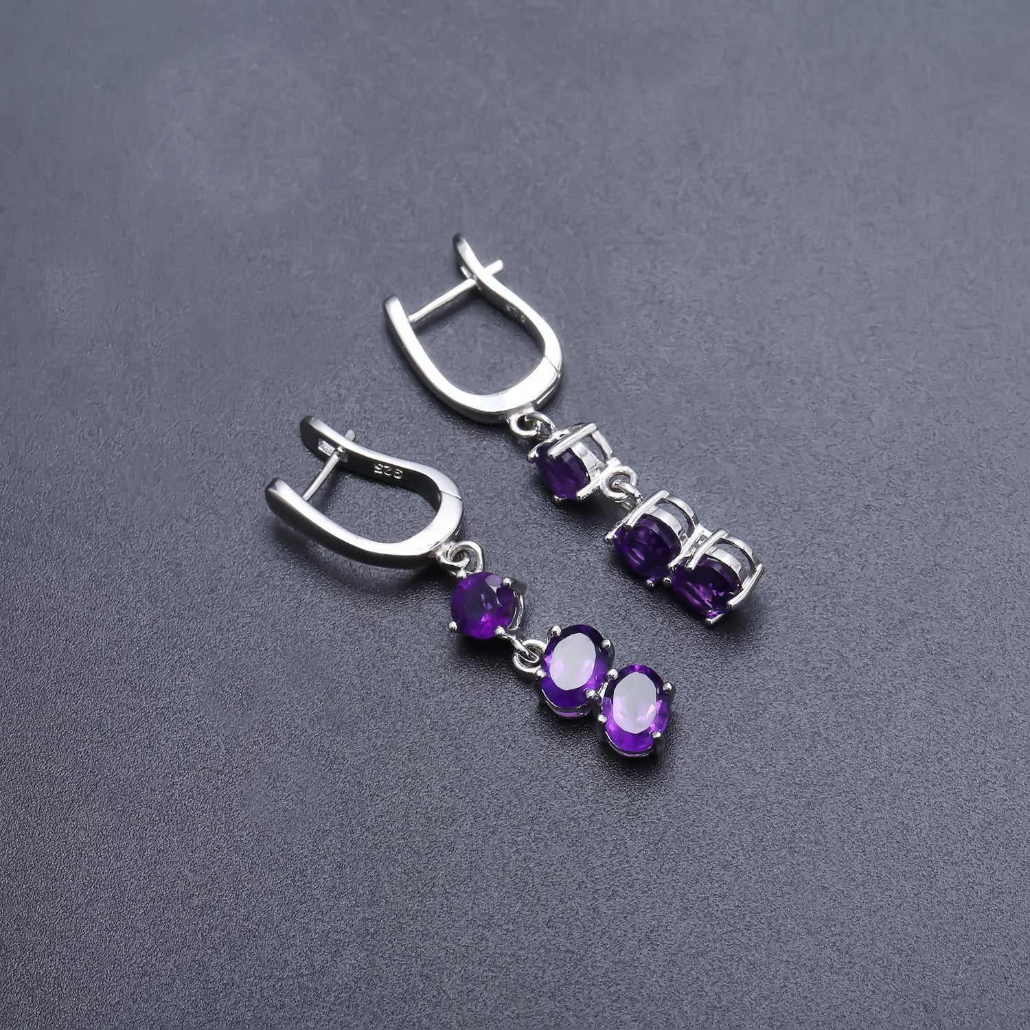 another view of amethyst drop earrings