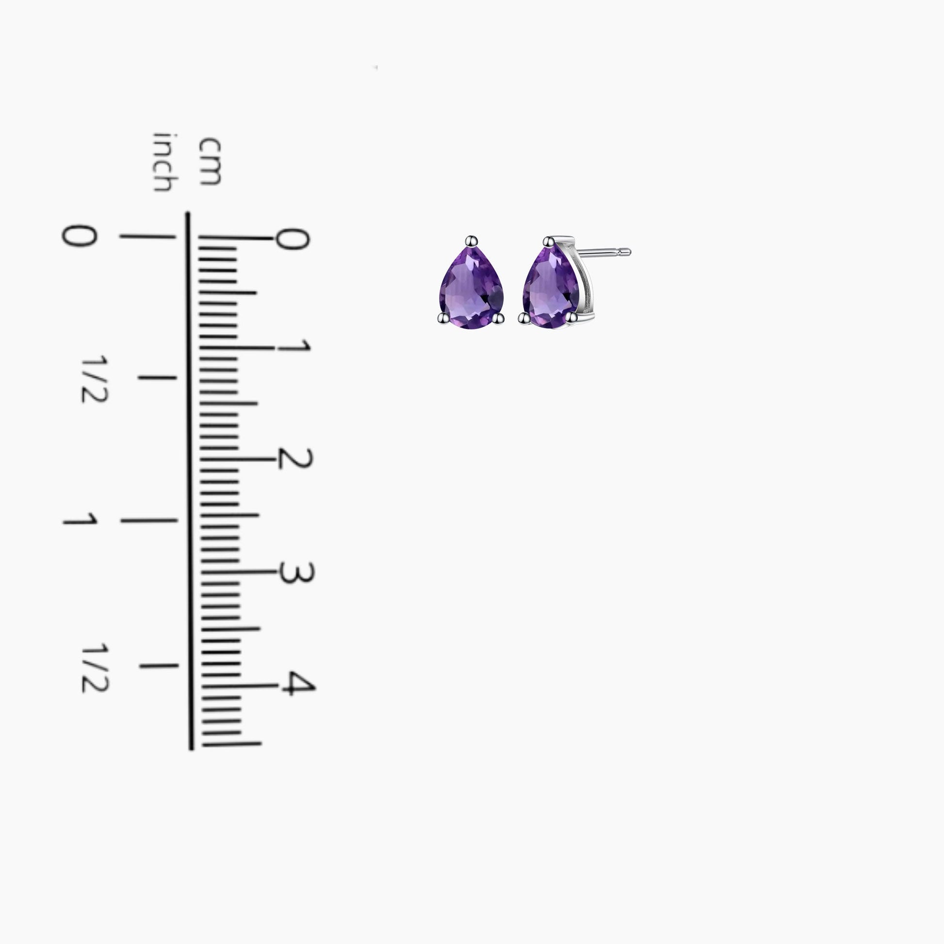 Pear Stud Earrings displayed on a scale, providing an accurate representation of their size and dimensions.