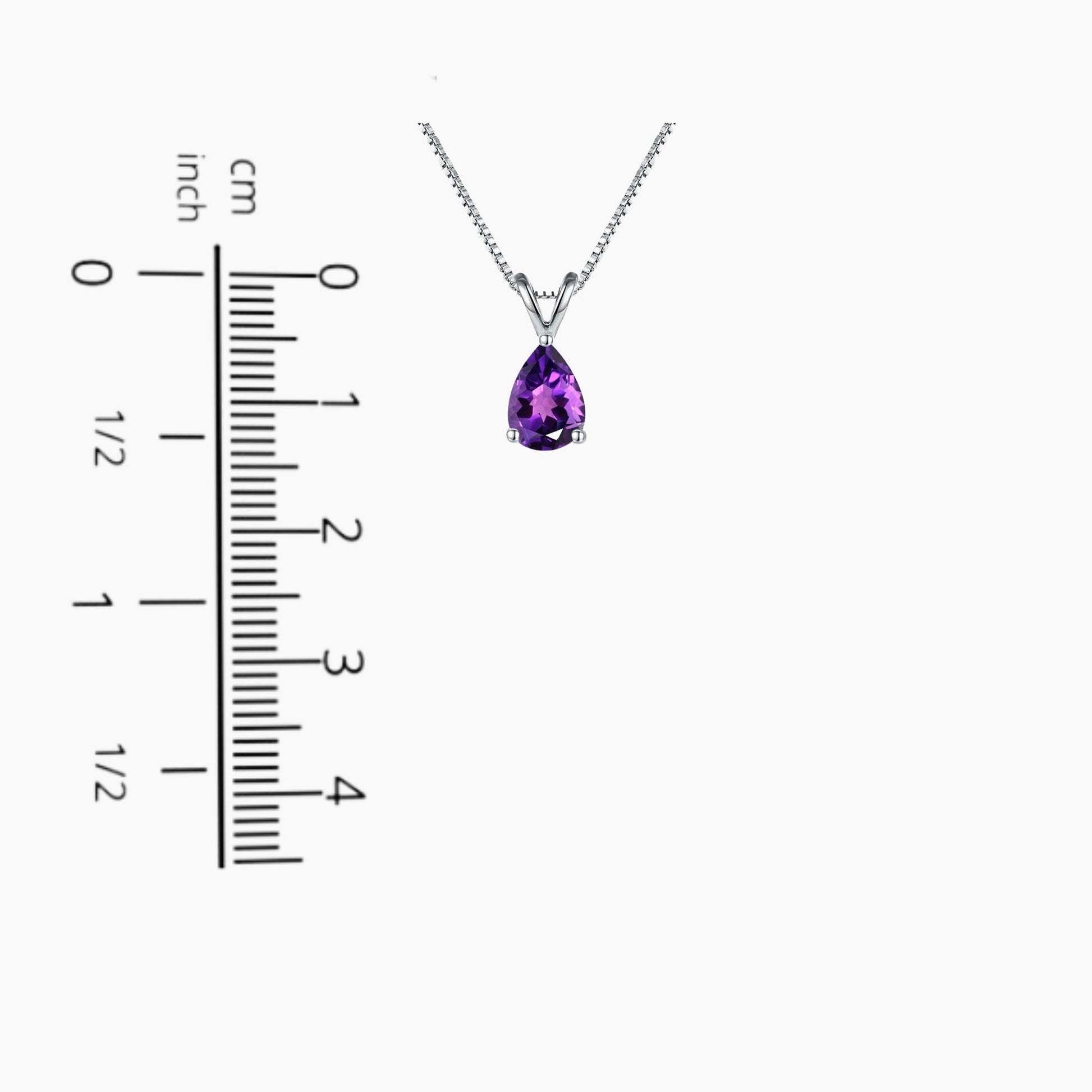 Pear Amethyst Pendant displayed on a scale to accurately represent its size and dimensions.