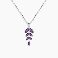 front view photo of amethyst marquise cut leaf pendant necklace in sterling silver
