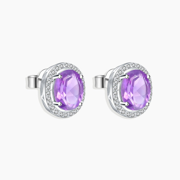 pair of oval shape amethyst halo earrings