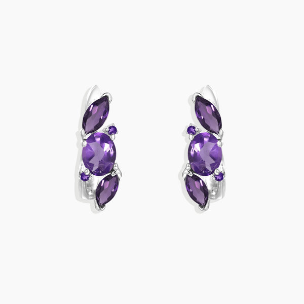 Front view of Enchanting Amethyst Venus Earrings, showcasing captivating amethyst stones set in sterling silver, evoking the essence of the goddess Venus.