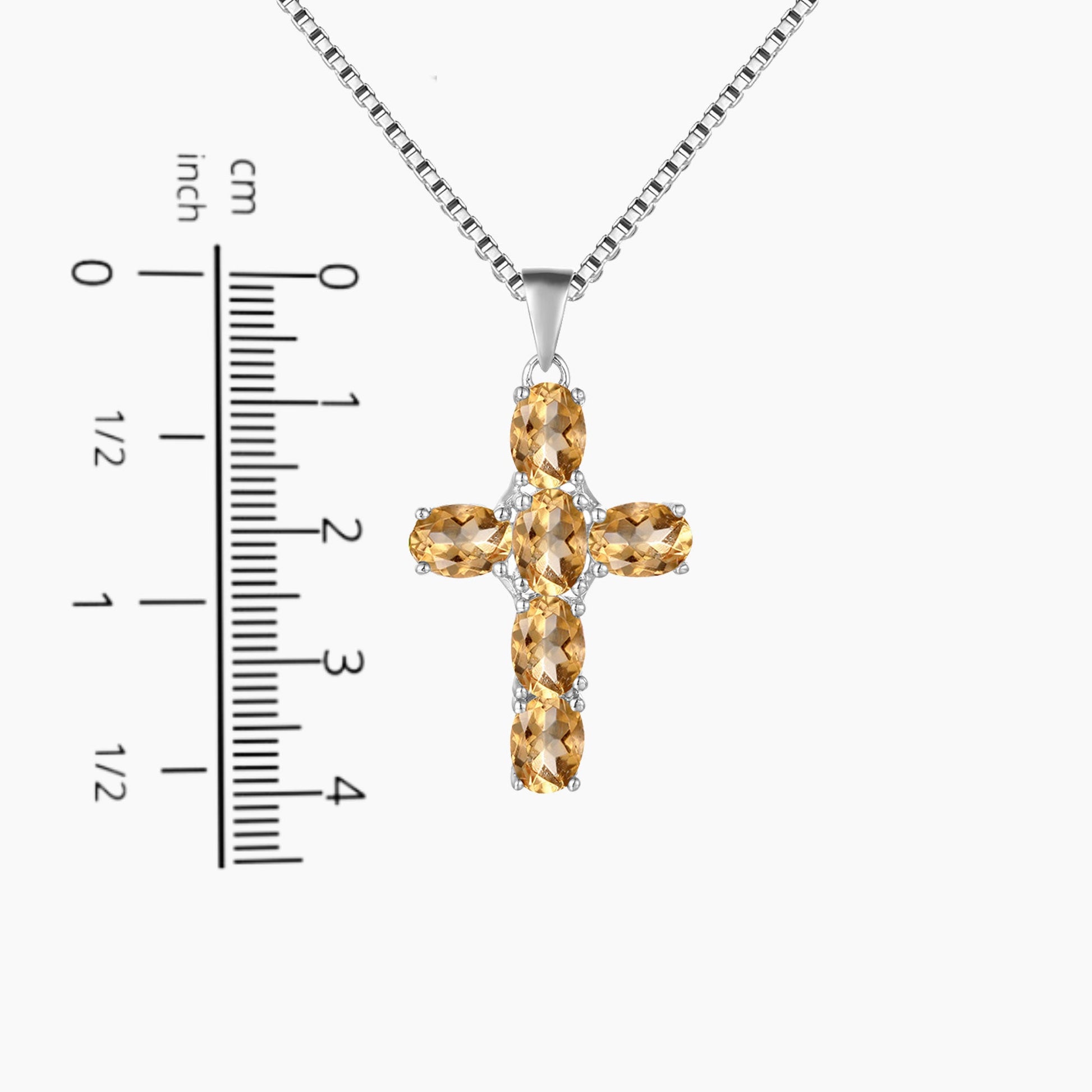 Cross Necklace with Citrine Gemstone - Scale Image
