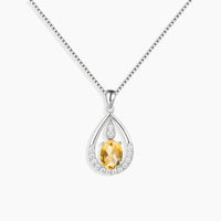 Citrine Drop Pendant Necklace - View of the necklace showcasing the beautiful citrine gemstone in a graceful drop design, suspended from a sterling silver chain