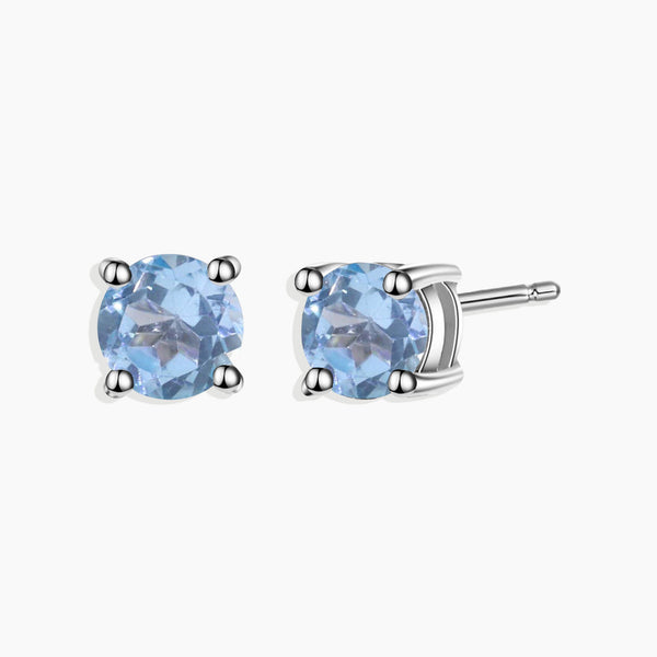 Aquamarine Round Shape Stud Earrings in Sterling Silver - Irosk Australia ®