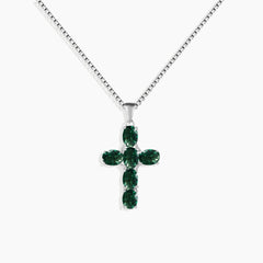 Emerald Cross Pendant Necklace in 925 Sterling Silver - Irosk Australia ®