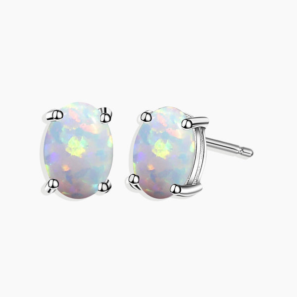 Opal Oval Stud Earrings -925 Sterling Silver