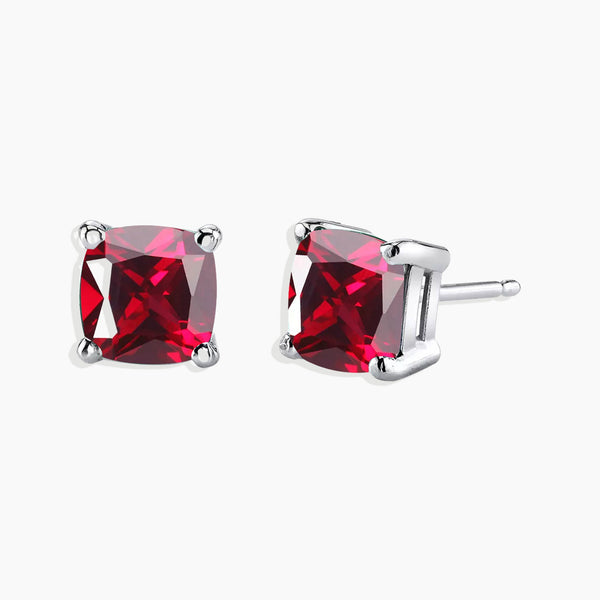 Sterling Silver Cushion Cut Ruby Stud Earrings - Timeless elegance for every occasion.