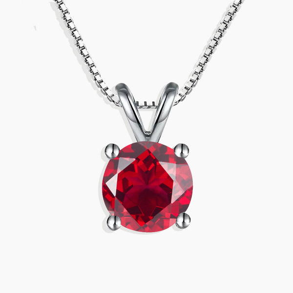 Irosk Sterling Silver Round Cut Ruby Necklace - Timeless elegance, radiant beauty.