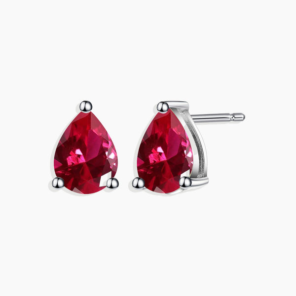  Sterling Silver Pear Cut Ruby Stud Earrings - Timeless sophistication, radiant glamour.