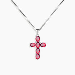 Cross Ruby Pendant Necklace in 925 Sterling Silver - Irosk Australia ®