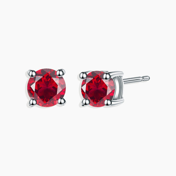 Sterling Silver Round Cut Ruby Stud Earrings - Timeless elegance, radiant charm.