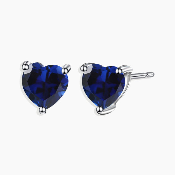  Sterling Silver Sapphire Heart Stud Earrings