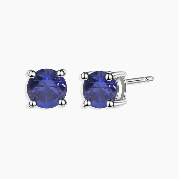 Sterling Silver Sapphire Round Cut Stud Earrings