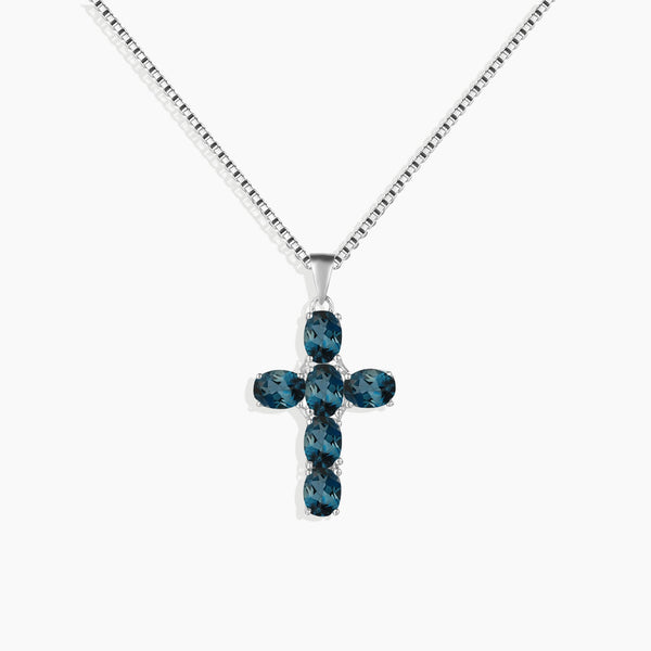 front view of london blue topaz cross pendant