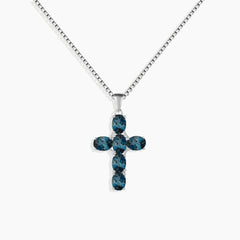 London Blue Topaz Cross Pendant Necklace in 925 Sterling Silver - Irosk Australia ®