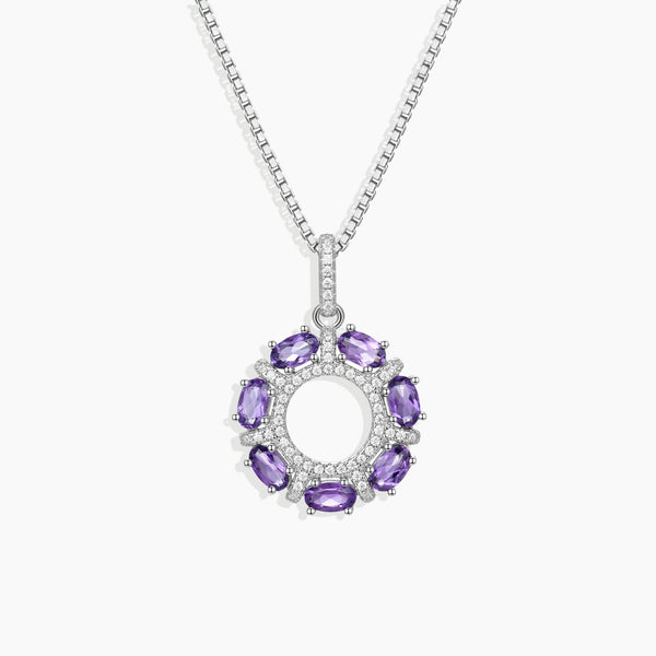 front view of amethyst galaxy pendant