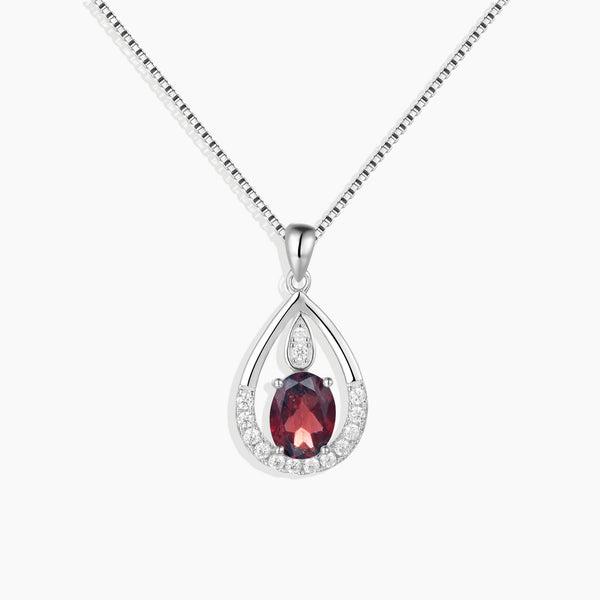 Sterling Silver Garnet Drop Pendant Necklace - January Birthstone Jewelry